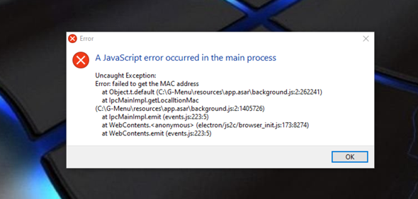 Error im Main Java Script bei Windows 10?