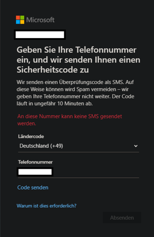 Account gesperrt und "An diese Nummer kann keine SMS gesendet werden."?