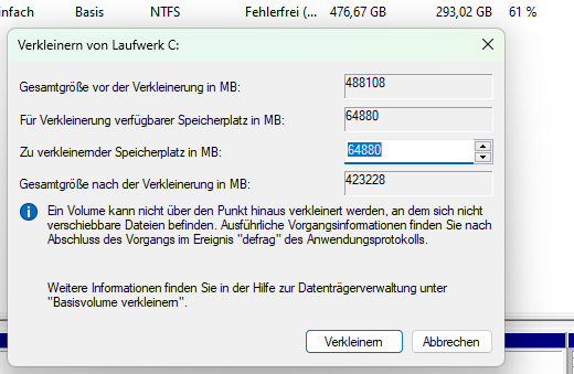 SSD nicht verkleinerbar?