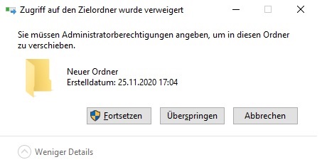 Trotz Adminrechten, funktionieren manche Vorgänge nicht