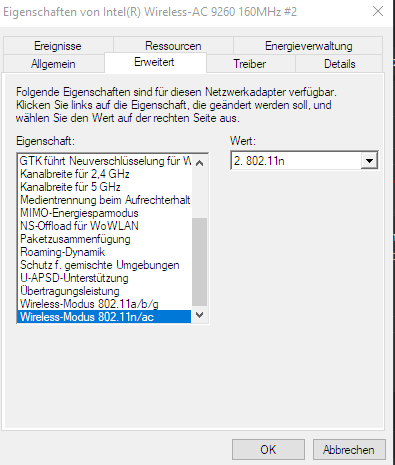 Intel Wirless AC 9260 hat Probleme mit Wlan AC