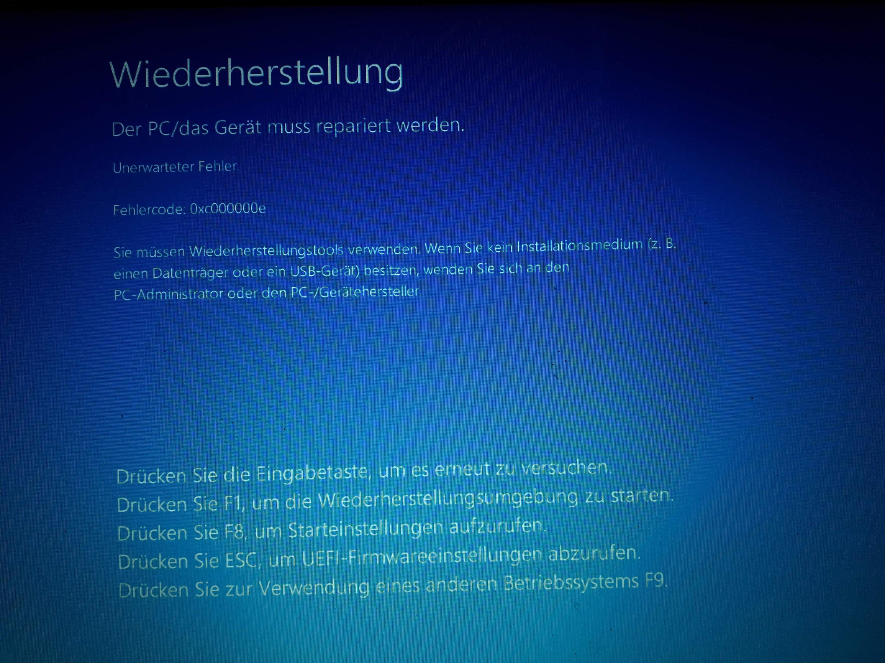 Fehlermeldung 0xc000000e nach Neustart