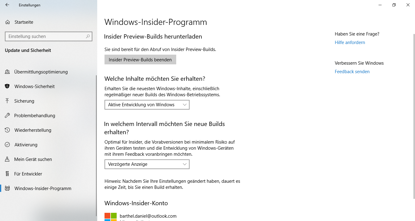 Windows Insider Programm - Einstellung "Nur Updates, Apps und Treiber" lässt n´sich nicht...