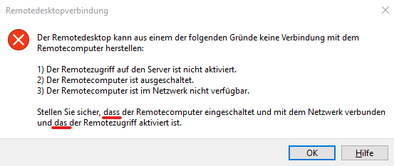 Rechtschreibfehler Remotedesktopverbindung
