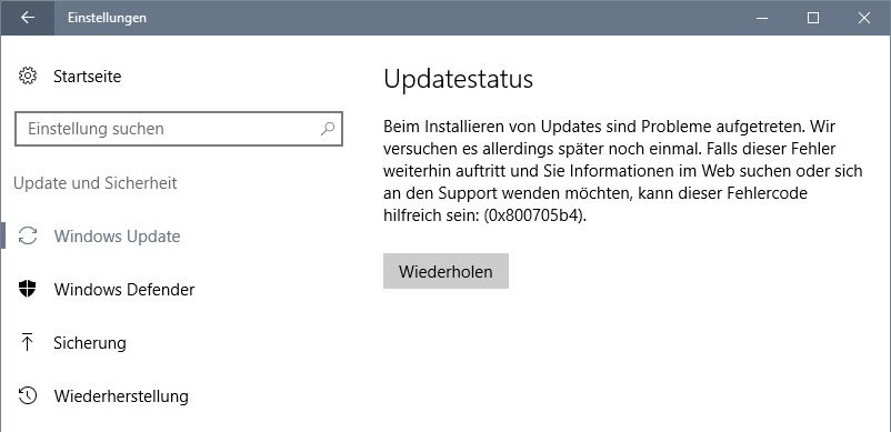 Windows Defender Fehlercode : 0x800705b4