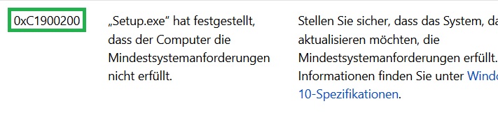 Update: nach jedem versuch zeigt es den fehlercode 0xc1900200 an