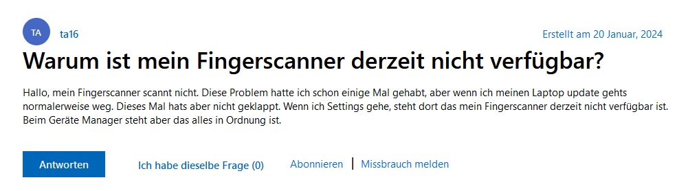 Warum ist mein Fingerscanner derzeit nicht verfügbar?