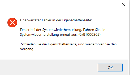 Fehler bei der Systemwiederherstellung 0x81000203