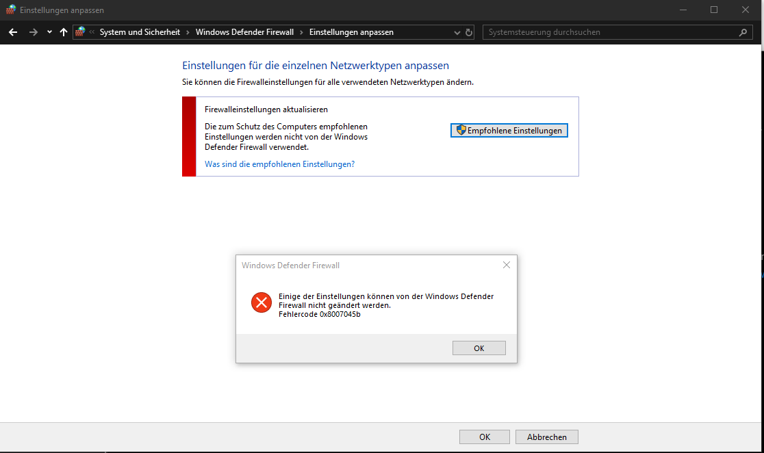 Windows Firewall kann nicht aktiviert werden