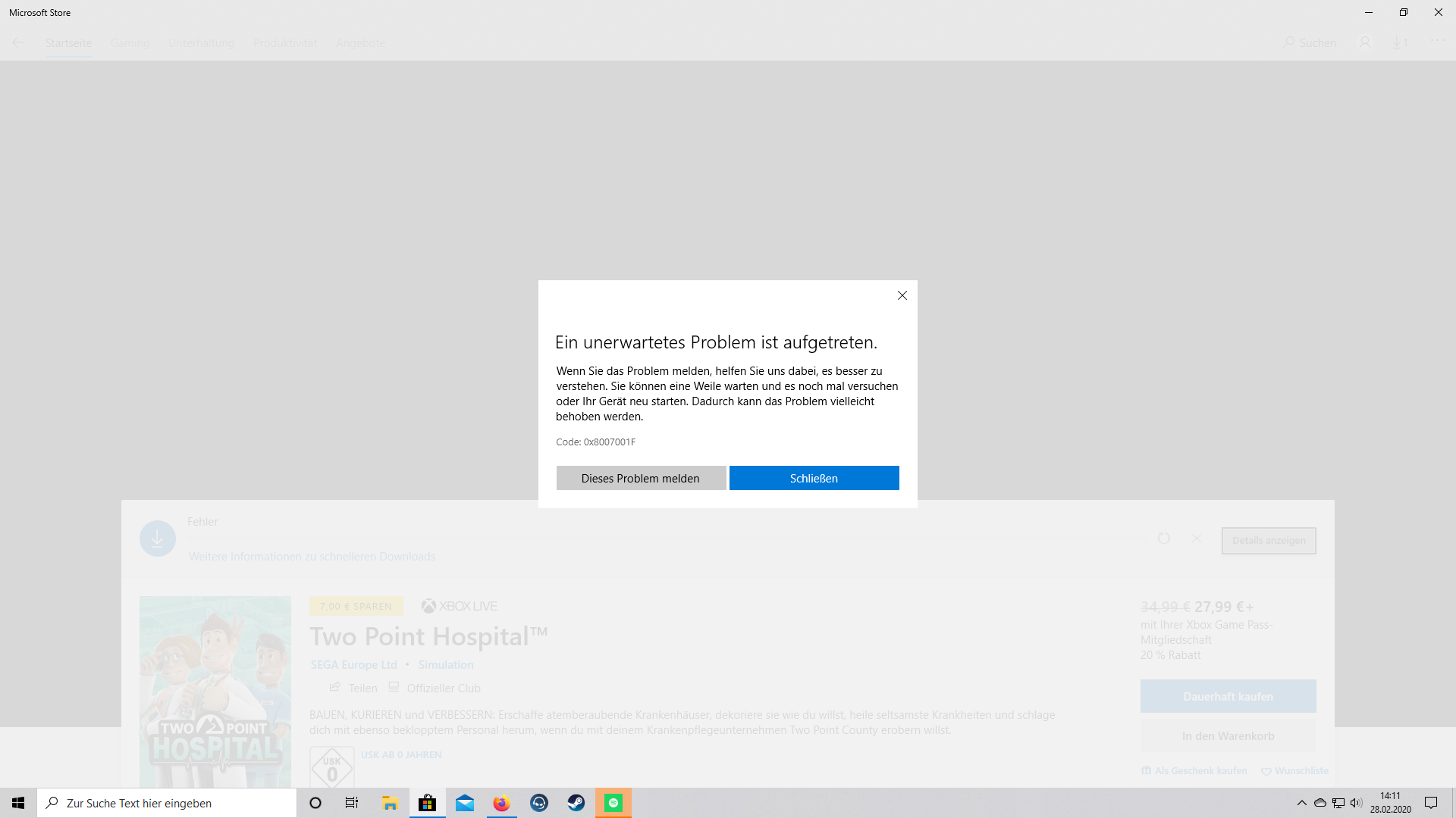 Microsoft Store lädt nicht herunter PC.