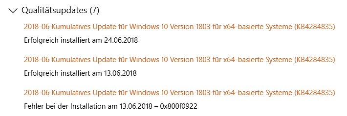 Updates (KB4284835) – Fehler 0x800703f1