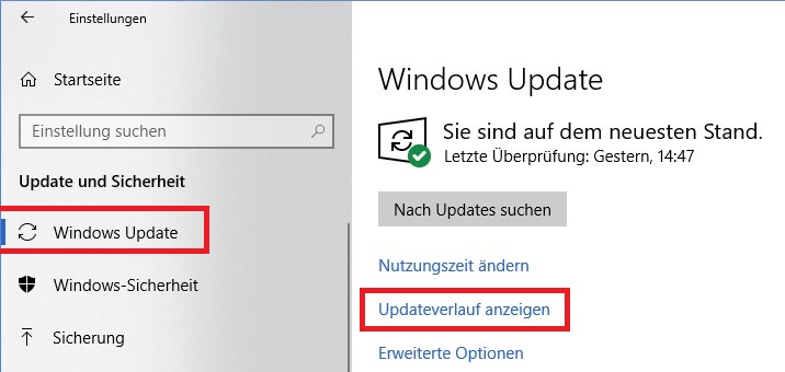 Updateverlauf  zu Windows 10