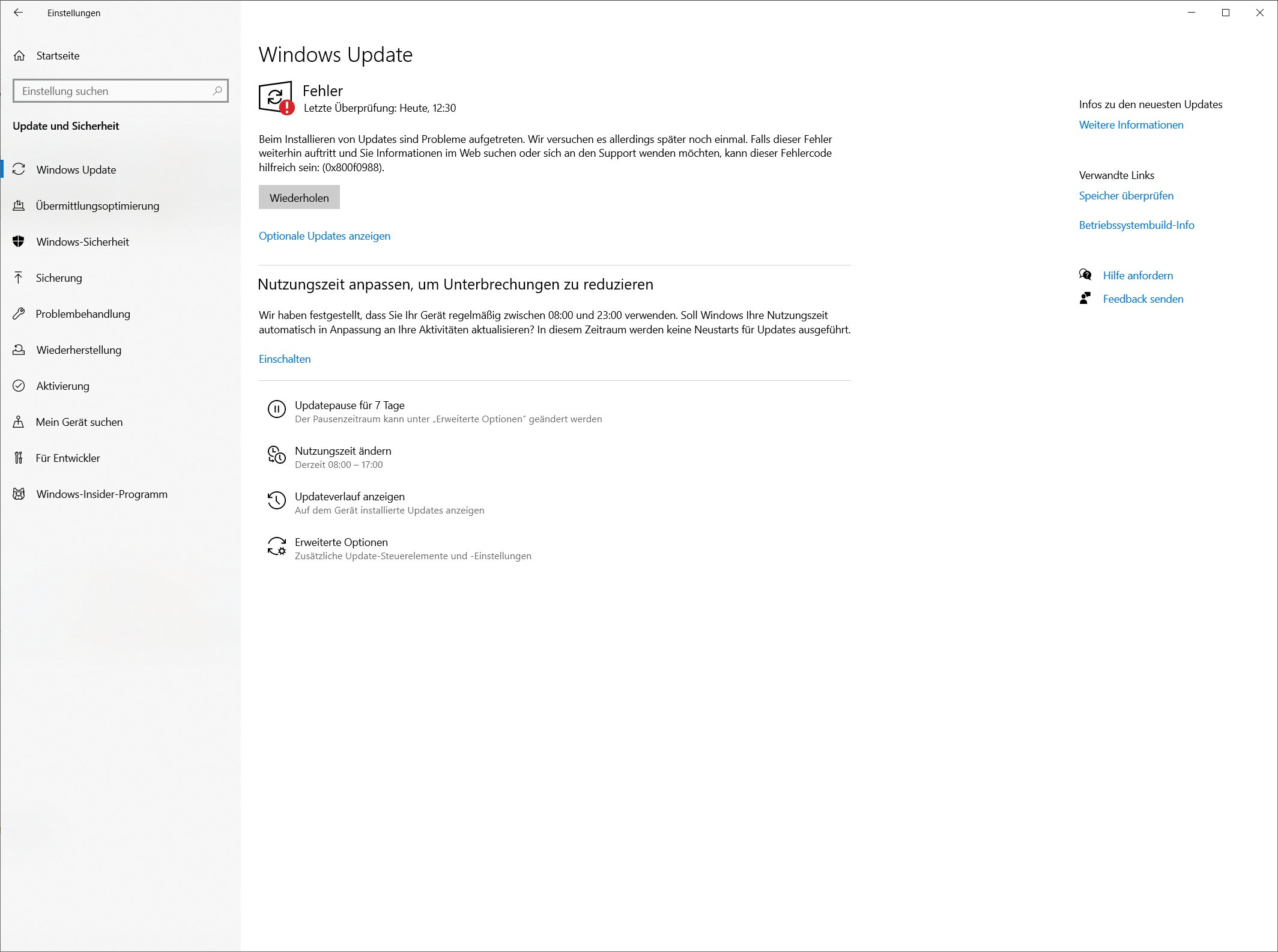 Fehler 0x800F0988 beim KB4579311 Update vom 13. Oktober 2020