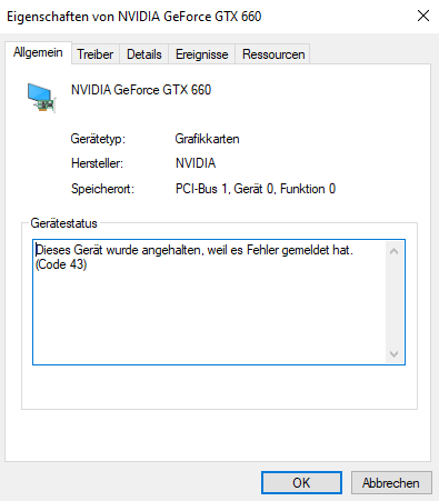 Grafikkarte funktioniert nach Windows 10 Update nicht mehr Treiber sind aktuell