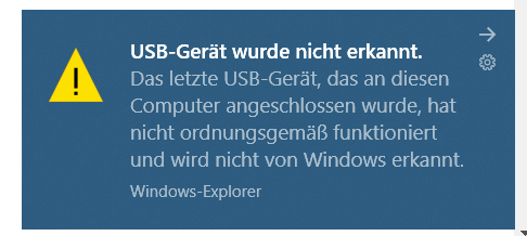 USB-Anschluß "USB-Gerät wurde nicht erkannt" --- was tun ?