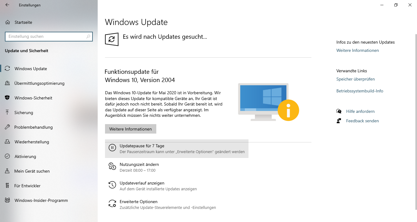 Wie kann ich das Funtionsupdate 2004 für Windows 10 installieren?