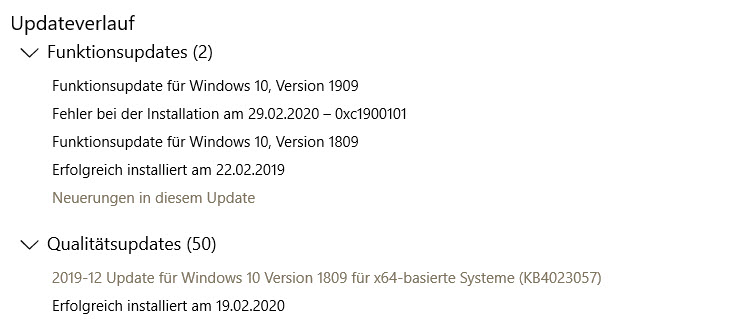 Win 10 Updateproblem auf Version 1909