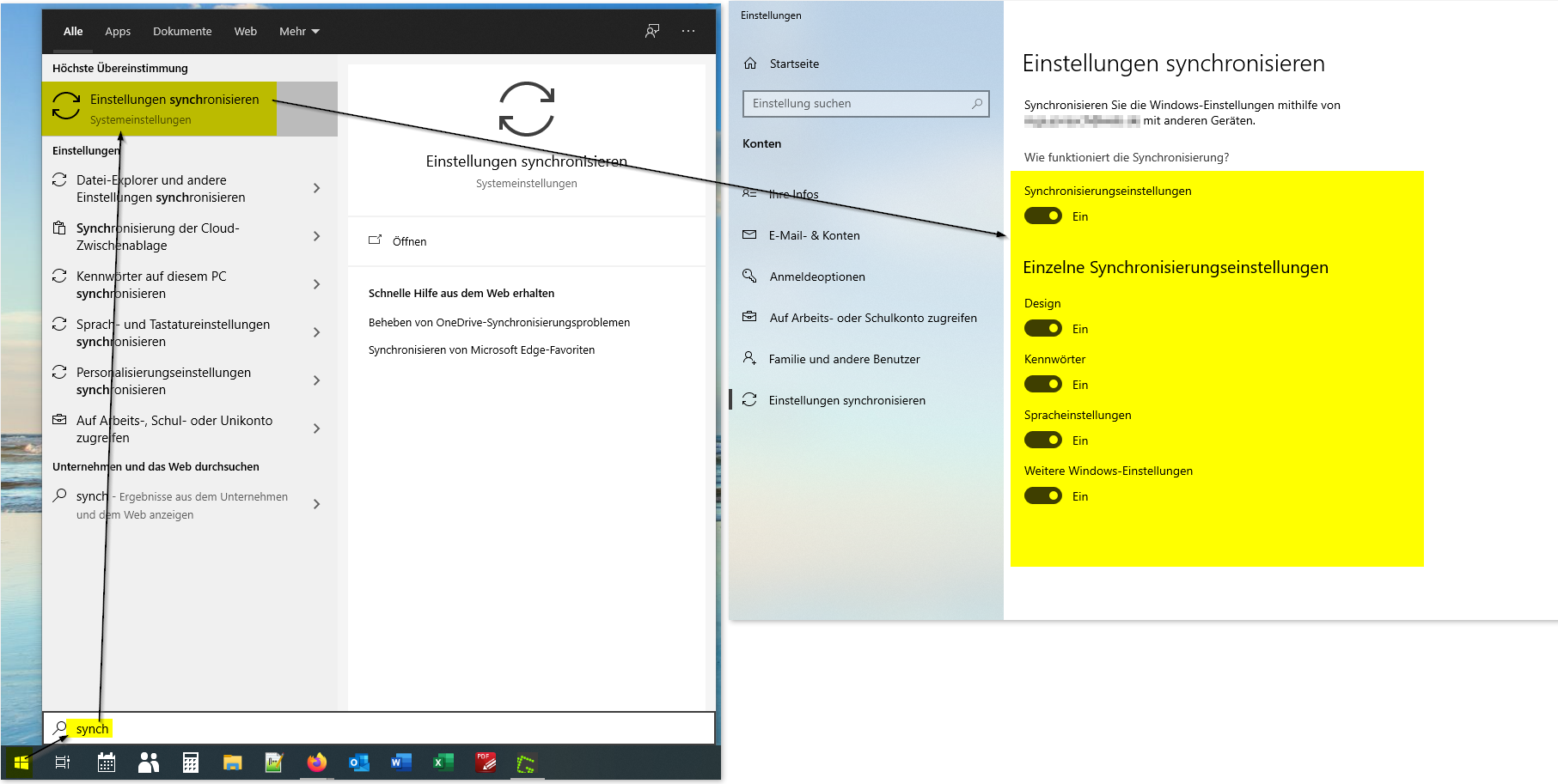 Microsoft Account Einstellungen von WIN-10 synchronisieren