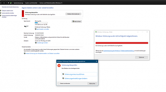 Windows 10 Pro Version 1809 Backup-Sicherung konnte nicht fertiggestellt werden, Zugriff...