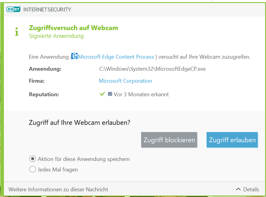 WebcamZugriff beim  Starten von Edge