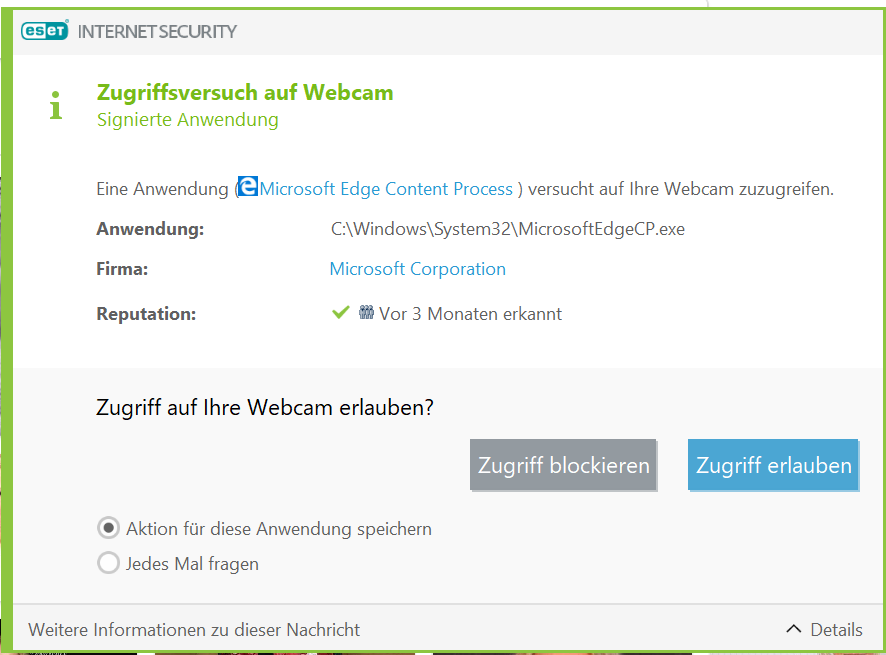 WebcamZugriff beim  Starten von Edge und Chrome