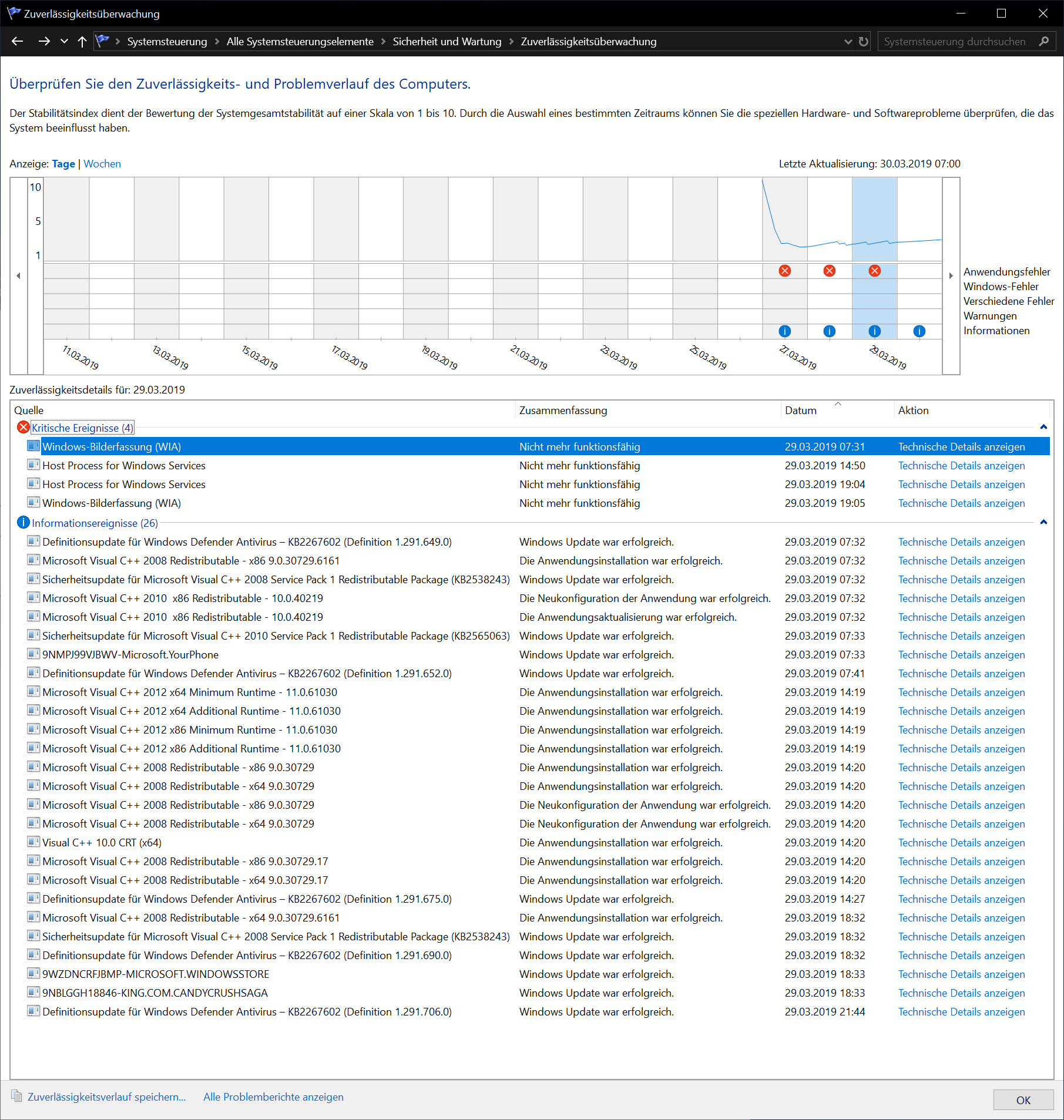 Windows-Bilderfassung (WIA) BEX64 Fehler seit eines der Kumulativen Updates