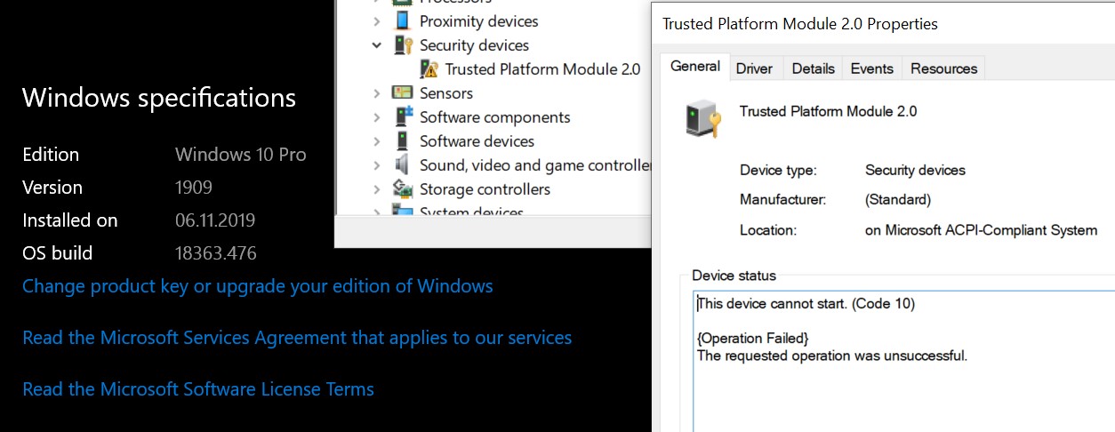 Trusted Platform Module 2.0 - This device cannot start. (Code 10)
