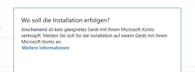 Microsoft Konto - 3 Geräte sind vorhanden, auf einem lässt sich "Fotos" nicht installieren