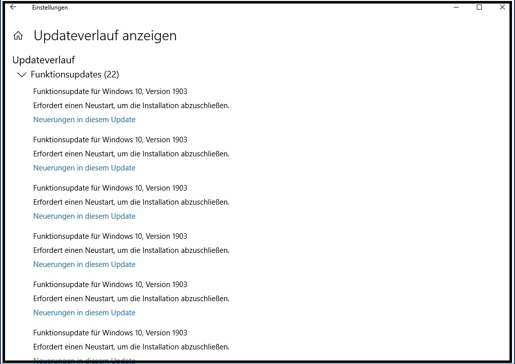 1903 Funktionsupdate wird ständig wiederholt erfolgreich installiert