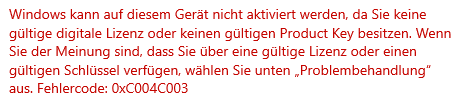 Windows 10 Pro kann nicht Aktiviert werden
