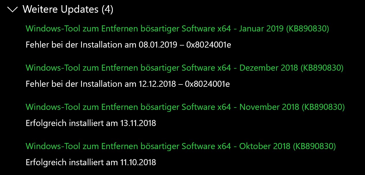Malicious Software Removal Tool Fehler beim Update