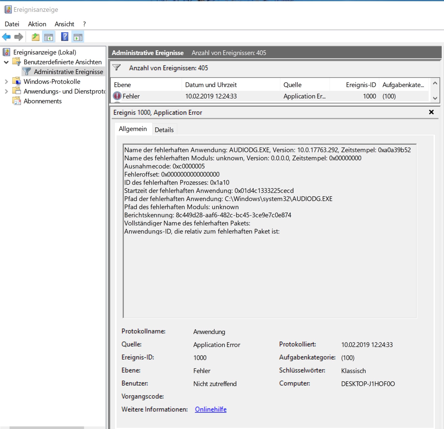 Fehler bei: AUDIODG.EXE  (Realtek Audio)