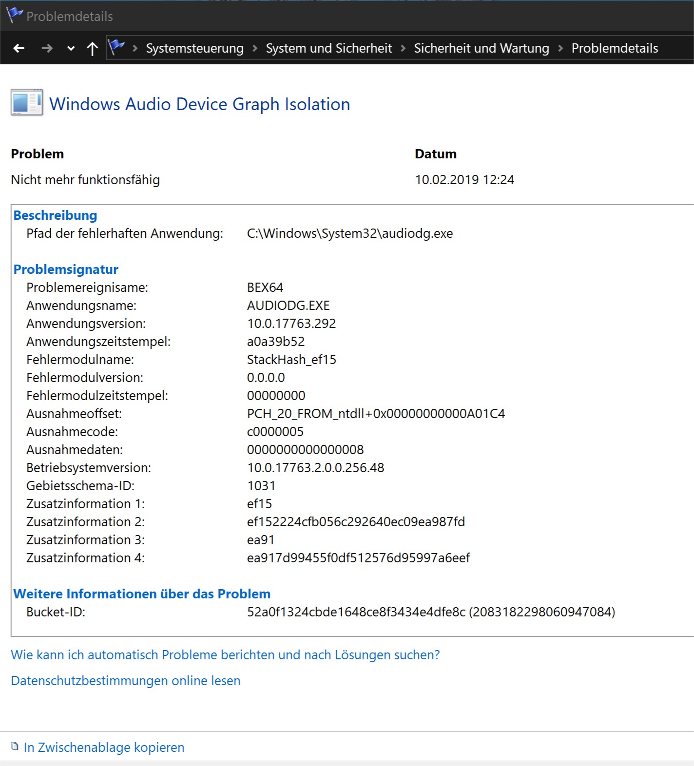 Fehler bei: AUDIODG.EXE  (Realtek Audio)