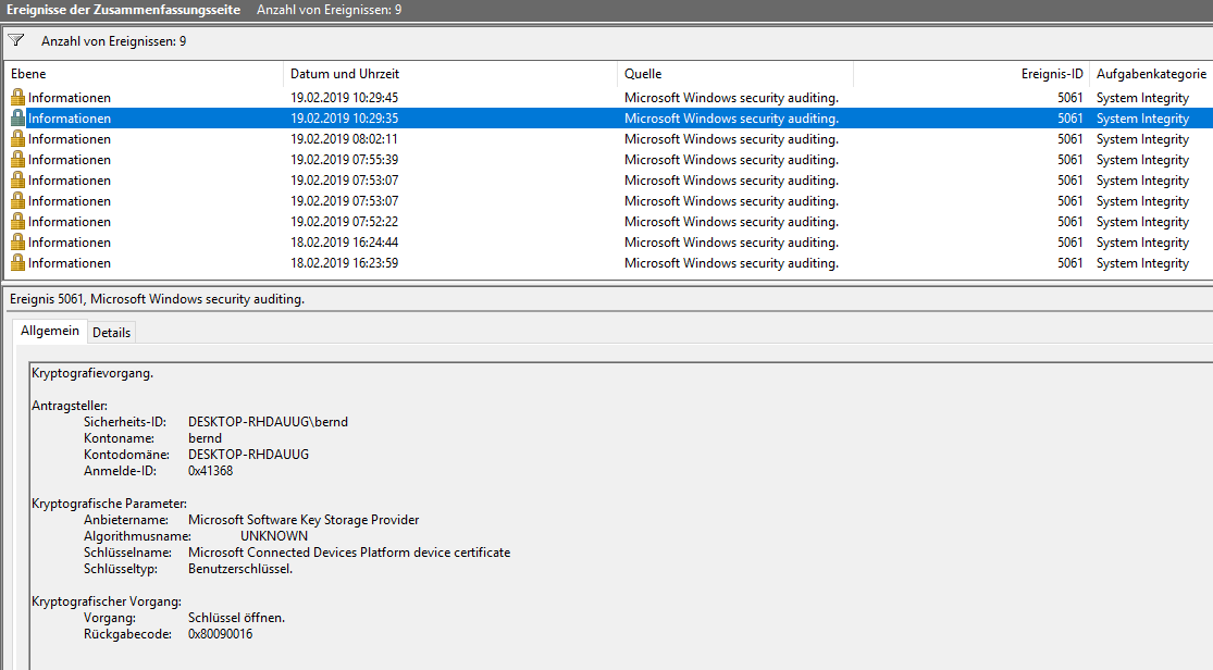 Ereignis 5061, Microsoft Windows Security Auditing