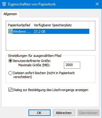 Anstatt in den Papierkorb, werden die Dateien unwiderruflich gelöscht...