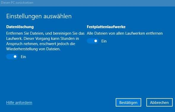 Windows 10 Reset, was heißt was?