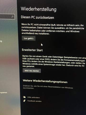 Pc lässt sich nicht zurücksetzen (Fehlermeldung)?