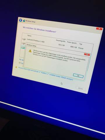 Ich kann Windows auf keinen der Festplatten Downloaden?