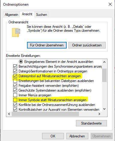 Windows 10 wie einstellen: Miniaturansicht mit Datei Symbol rechts unten in klein?