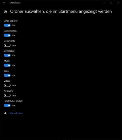 Windows-Startmenü: Ordnerverknüpfungen bearbeiten?