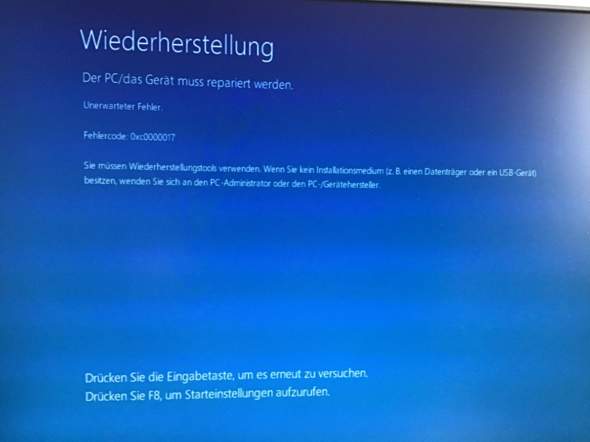 Fehlercode 0xc0000017?