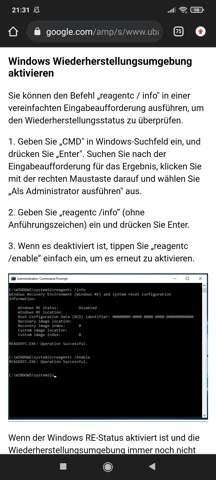 Wiederherstellungsumgebung nicht gefunden & reagentc.exe?