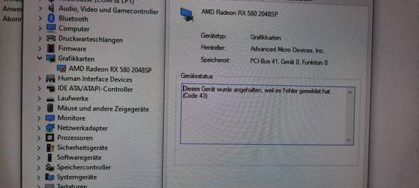 Fehlercode 43, Raedon RX580?