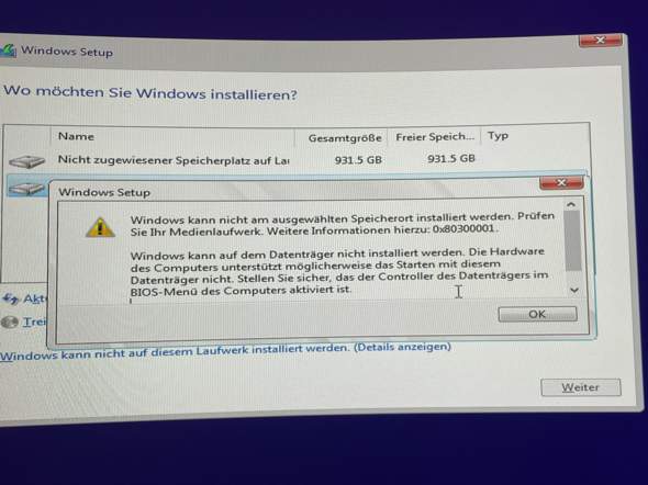 Wieso kann ich meinen Speicher nicht wählen?