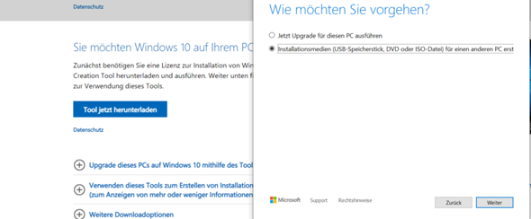 Windows10 mit Creation Tool neu Installieren mit jetzt upgrade für diesen Pc ausführen ist...