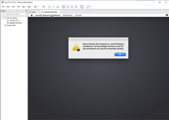 VMware Workstation MacOS 10.14.0 Fehler MacOS Mojave?