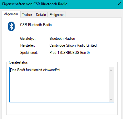 Bluetooth CSR 4.0 von Windows 10 nicht erkannt aber trotzdem einwandfrei?