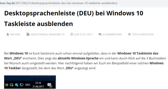 Windows 10 ENG in der Taskleiste bekomme ich zwar weg aber durch Windows Taste plus...