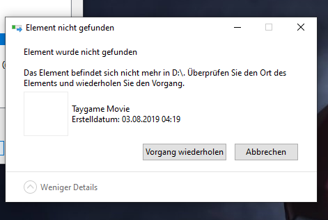 Ich bekomme eine Datei nicht gelöscht? Element wurde nicht gefunden?