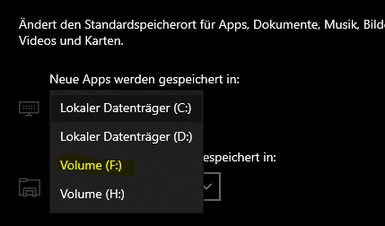 windows kann mein standert speicher ort nicht ändern?